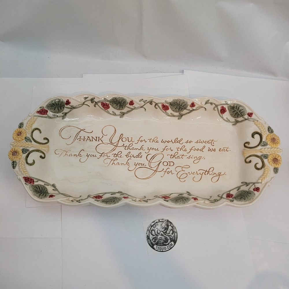 Amscan Ceramic Serving Platter Thanksgiving Thank You God Prayer Floral 16"